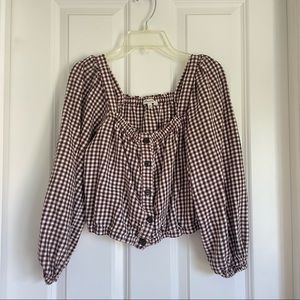❌SOLD❌ madewell plaid puff sleeve button crop top